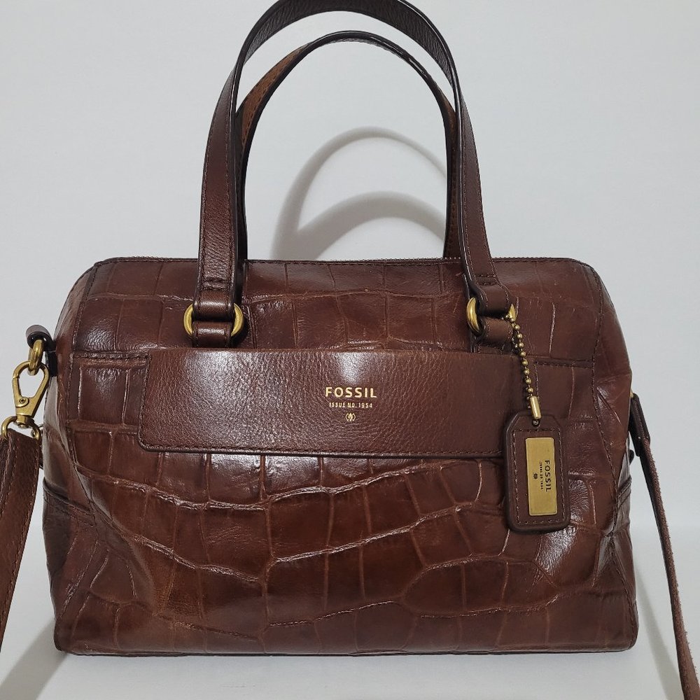 Fossil Brown Leather Alligator Skin Purse Handbag